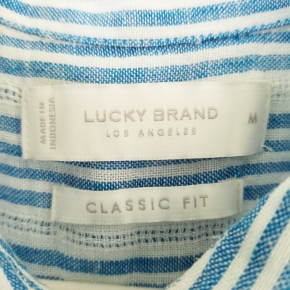 Lucky Brand Blue Stripe Linen Blend Long Sleeve Beachy Tunic Shirt Medium NWT - Picture 2 of 5